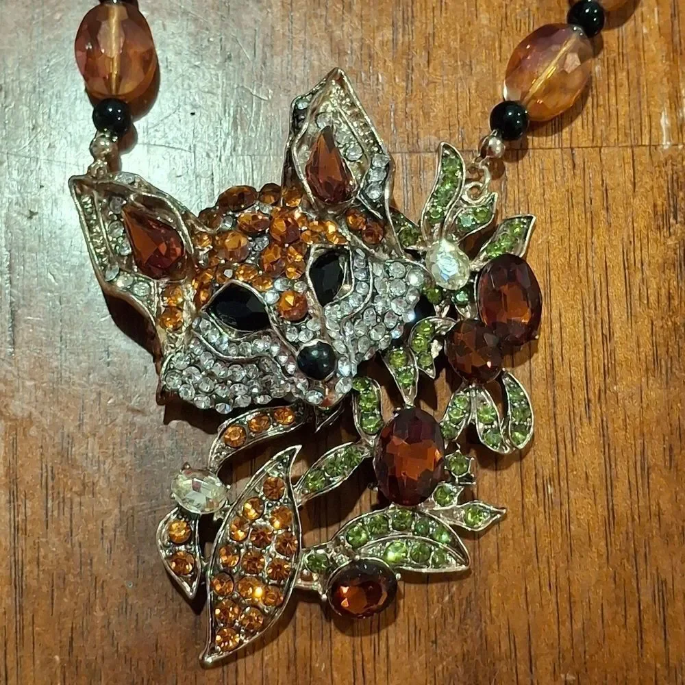 Bohemian Fox Rhinestone Crystal Statement Necklace & Earring Set